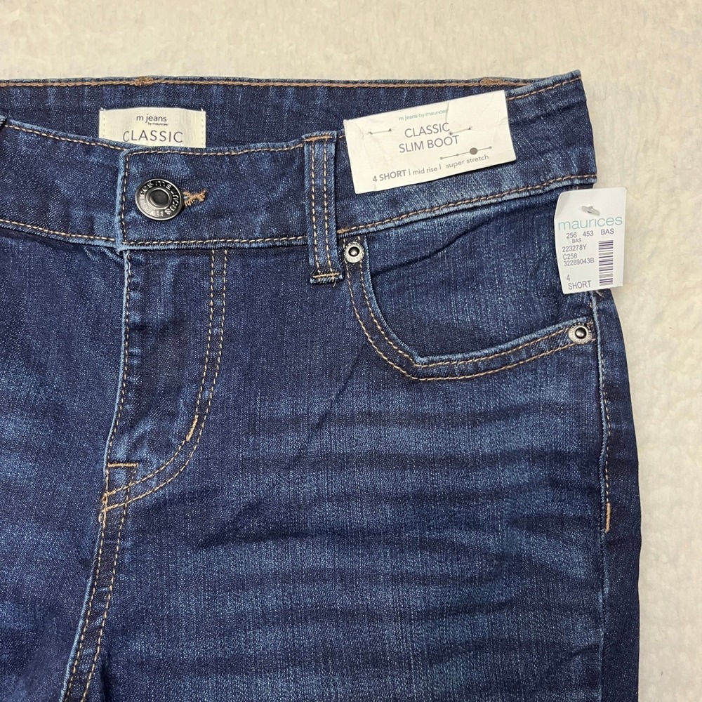 Maurices Jeans Women 4 Short Blue Classic Slim Boot Mid Rise Super Stretch Denim